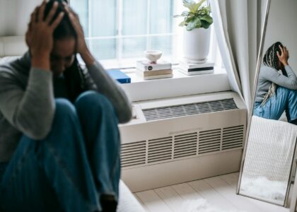 depressed woman having headache and stress